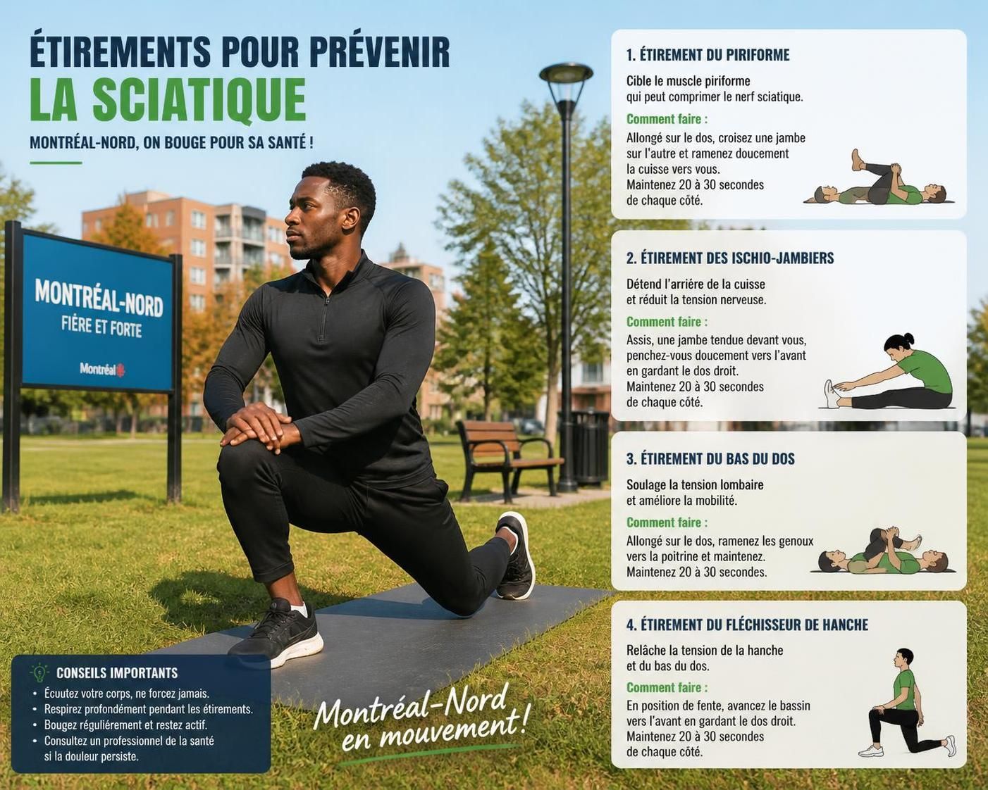 découvrez nos conseils pour pratiquer des activités sportives à montréal-nord tout en soulageant vos douleurs sciatiques et en évitant les blessures.